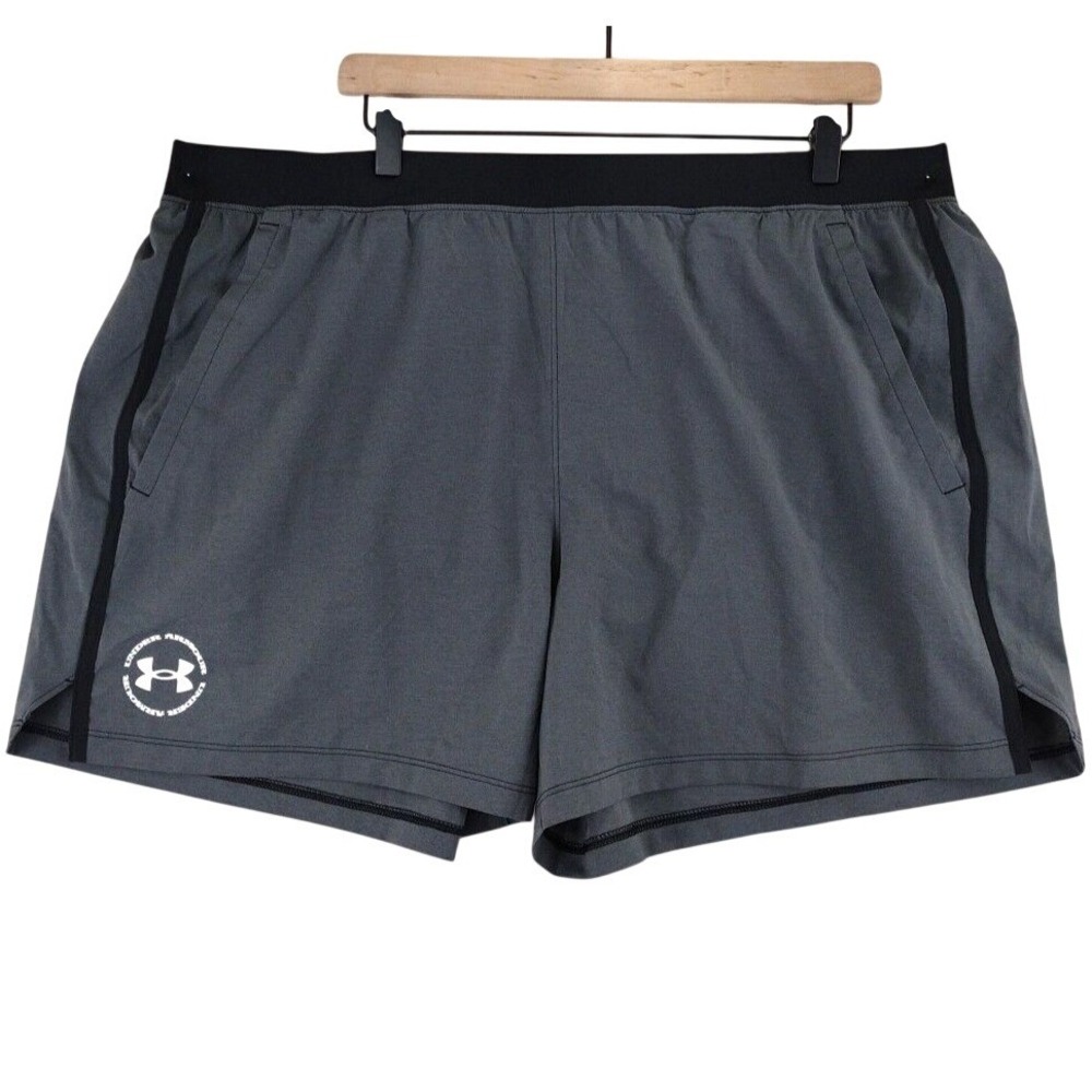 Under Armour Mens 2XL Gray Fitted UA Run The Pace 5 Shorts Athletic Gym Training